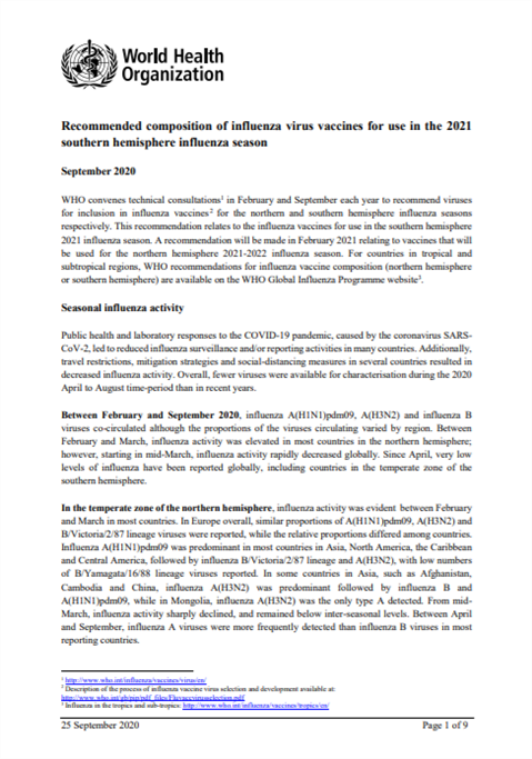 Recommended composition of influenza virus vaccines for use in the 2016-2017 northern hemisphere influenza season
