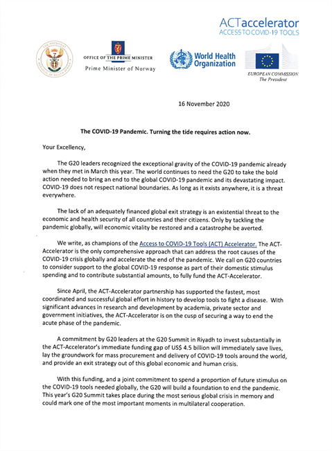Letter to the G20